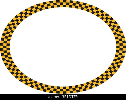 Oval frame with black and orange checkered print. Vignette for picture or photo with taxi or police pattern isolated on white background. Elliptic Stock Vector