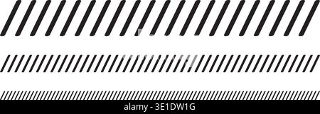 Set of dividers with slash lines. Borders with tilted parallel stripes. Embroidery ornament with black slanted stitches on white background. Abstract Stock Vector