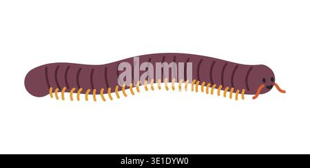 Millipede cartoon clipart. Cute millipede (Diplopoda) vector illustration. Animal in flat style. Insects and anthropods concept isolated on white Stock Vector