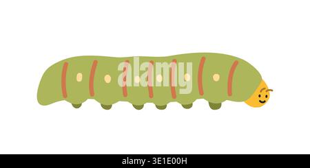 Caterpillar cartoon clipart. Cute green common catepillar (Lepidoptera) vector illustration. Animal in flat style. Insects and anthropods concept Stock Vector