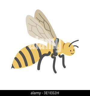 Bee cartoon clipart. Cute yellow bee (Anthophila) vector illustration. Animal in flat style. Insects and anthropods concept isolated on white Stock Vector