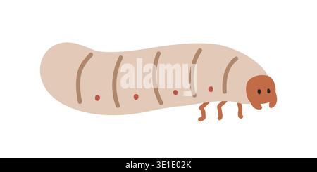 Grub cartoon clipart. Cute white grub vector illustration. Animal in flat style. Insects and anthropods concept isolated on white background Stock Vector