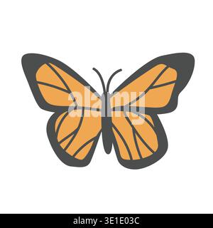 Butterfly cartoon clipart. Cute monarch butterfly (Danaus plexippus) vector illustration. Animal in flat style. Insects and anthropods concept Stock Vector