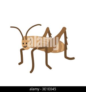 Cricket insect cartoon clipart. Cute true cricket (Gryllidae) vector illustration. Animal in flat style. Insects and anthropods concept isolated Stock Vector