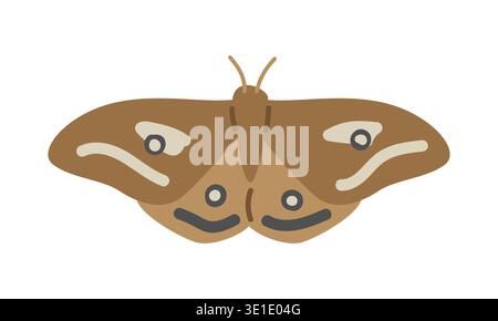 Moth cartoon clipart. Cute Polyphemus moth (Antheraea polyphemus) vector illustration. Animal in flat style. Insects and anthropods concept Stock Vector
