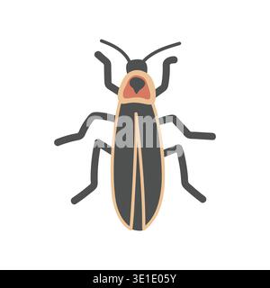Firefly cartoon clipart. Cute firefly (Lampyridae) vector illustration. Animal in flat style. Insects and anthropods concept isolated on white Stock Vector