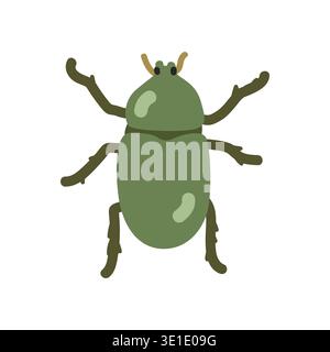 Beetle cartoon clipart. Cute green beetle vector illustration. Animal in flat style. Insects and anthropods concept isolated on white background Stock Vector