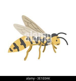 Wasp cartoon clipart. Cute yellowjacket wasp (Vespula) vector illustration. Animal in flat style. Insects and anthropods concept isolated on white Stock Vector