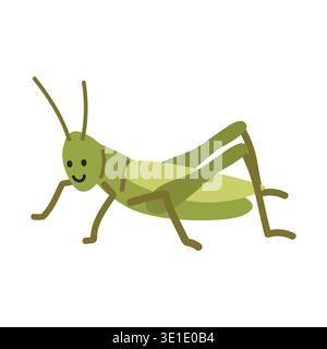 Grasshopper cartoon clipart. Cute green grasshopper (Caelifera) vector illustration. Animal in flat style. Insects and anthropods concept Stock Vector
