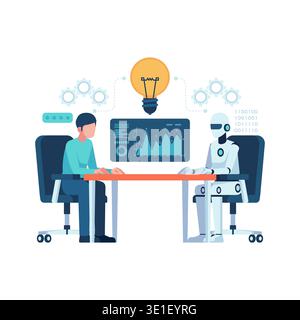 AI and Human Brainstorming for Business Analytics. AI and Human Collaboration Concept Stock Vector