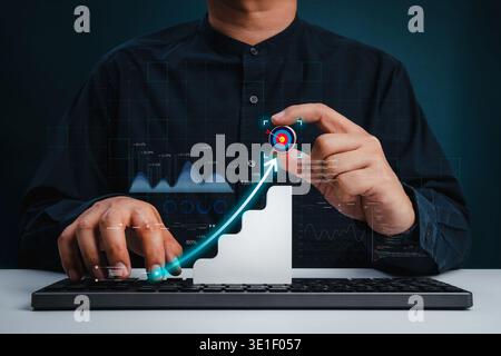 Data-driven performance strategy concept with business analytics dashboard, KPI monitoring and strategic targeting. Data driven decision making, growt Stock Photo