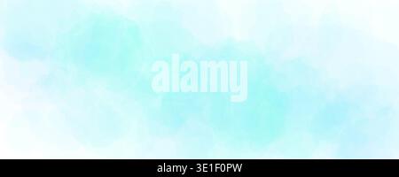 Turquoise watercolor effect background. Light teal watercolour gradient texture. Soft mint blurred paint splashes wallpaper for birthday or wedding design. Vector light blue green color backdrop Stock Vector