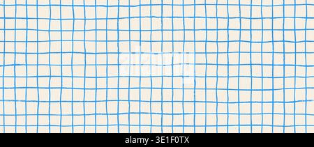 Seamless hand drawn square grid pattern. Blue and beige repeated doodled checkered background. Sketched checker paper texture. Pencil drawn journal sheet notebook template. Vector lined planer page Stock Vector
