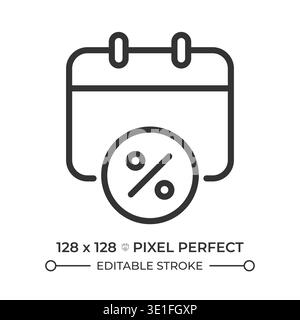 Tax calendar pixel perfect line icon Stock Vector