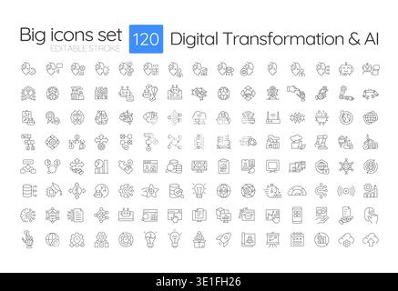 Digital transformation and AI line icons big set Stock Vector