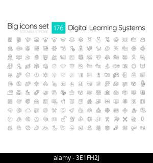 Digital learning systems line icons big set Stock Vector