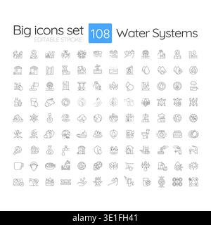 Water systems line icons big set Stock Vector