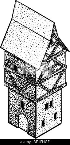 Medieval Building Map Icon Vintage Illustration Stock Vector