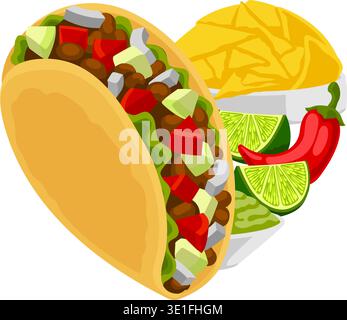 Love of Taco Heart Shaped Mexican Food Concept Stock Vector