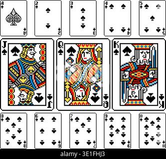 Pixel Art Playing Card Deck Spades Cards Design Stock Vector