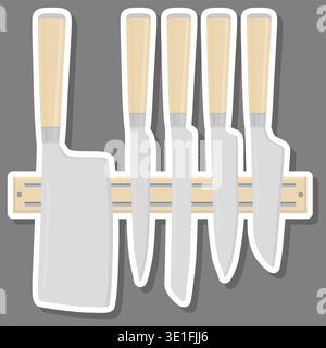Illustration on theme big colored set different types knife different size for butcher, kit knife pattern consisting of collection accessory to butche Stock Vector