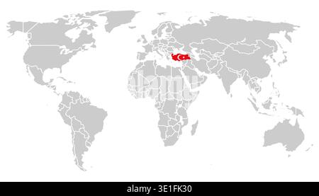 Outlines of Turkey in the colors of the national flag. Gray vector world map on white background. Stock Vector