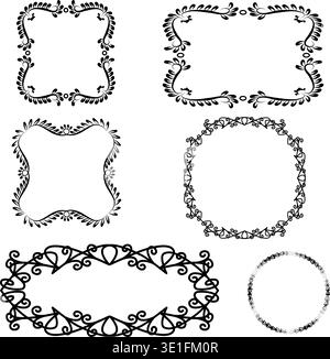 Frames and borders monograms, grass vines and leaves for banners business cards and just insert text. Vector illustration square and oval frames of di Stock Vector
