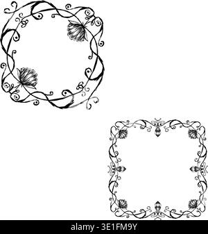 Frames and borders monogr Frames and borders monograms, grass vines and leaves for banners business cards and just insert text. Vector illustration sq Stock Vector
