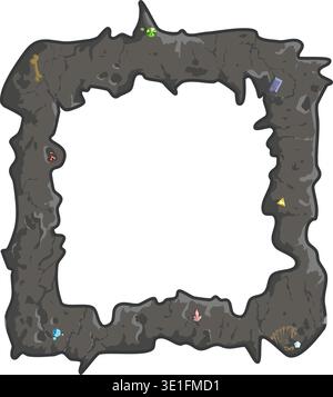 Beautiful stone earthen frame for photo text paste. Vector illustration is a frame interspersed with prehistoric artifacts and archaeological poleonto Stock Vector