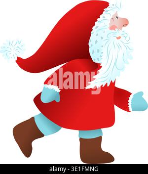 Santa Claus is skating in a red down jacket with snowflakes. New Year and Christmas pictures backgrounds stickers for cards and decorations. Vector il Stock Vector
