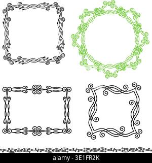 Elegant Thin Vintage Floral Ornament Frame Set. Vector illustration the pattern for the frames was invented by the author and is not a repeatable orig Stock Vector