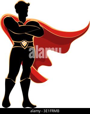 Male superhero in red cloak Stock Vector