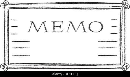 Rectangular memo card illustration with an embellished frame centered heading and short horizontal writing lines arranged on both sides. Stock Vector