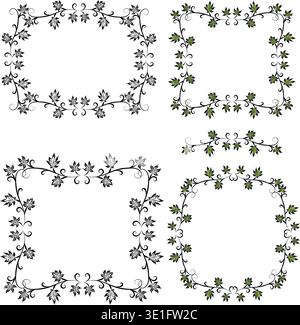 Decorative frames with grape leaves are curly. Calligraphic Design Elements Decorative Swirls Vintage Frames Blossoming Labels. Vector illustration of Stock Vector