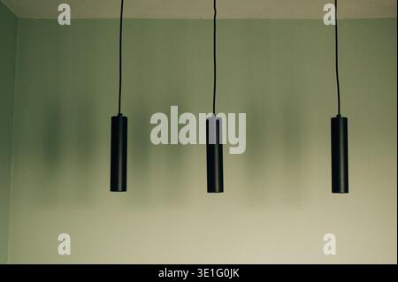 Hanging black metal lamp on green background Stock Photo
