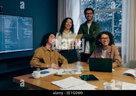 Dynamic Startup Leaders Showcase Professionalism And Focus During Investor Presentation In Office Setting Stock Photo