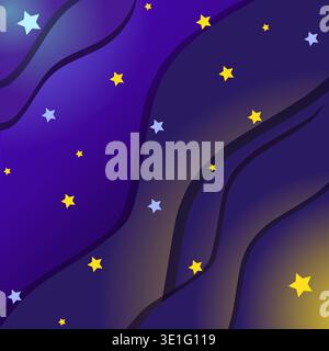 Background dark blue gradient night sky with many stars with layered superimpositions of cosmic waves and the reflection of stars. Vector illustration Stock Vector