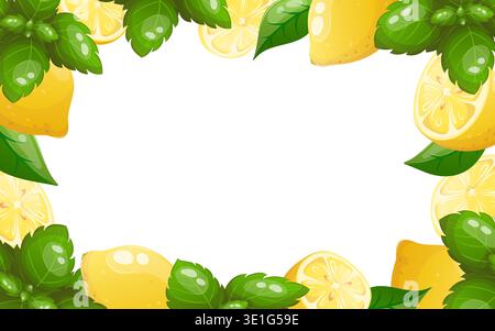 Vector frame with lemons and mint leaves Stock Vector