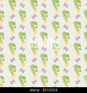 Monstera Plants and Butterflies Stock Vector