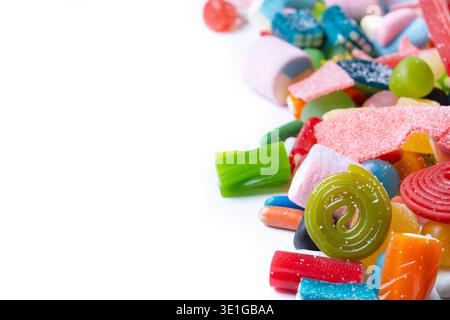 Assorted colorful candies isolated on white background Stock Photo