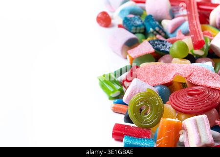 Assorted colorful candies isolated on white background Stock Photo