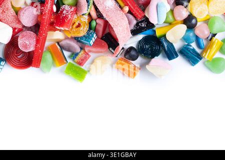 Assorted colorful candies isolated on white background Stock Photo