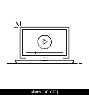 black thin line laptop like watching webinar Stock Vector
