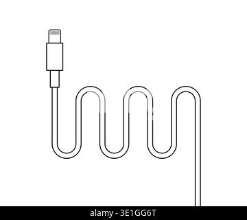 black thin line charger lightning cable Stock Vector