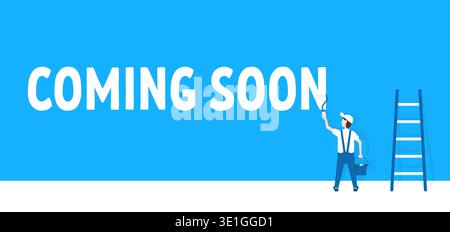painter paints on the wall coming soon Stock Vector
