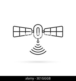 black thin line satellite icon with shadow Stock Vector