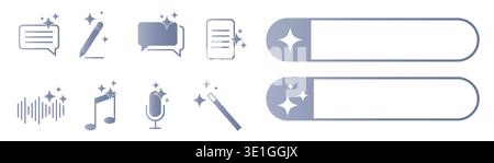 AI tool icon set with audio, music, microphone and control sliders. Artificial intelligence technology concept for generative content, automation Stock Vector