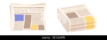 Set of stacked newspapers in different orientations with folded pages and headline layouts isolated on white background for media communication design Stock Vector