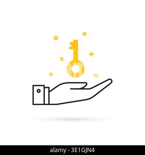 golden key in thin line hand like goal Stock Vector
