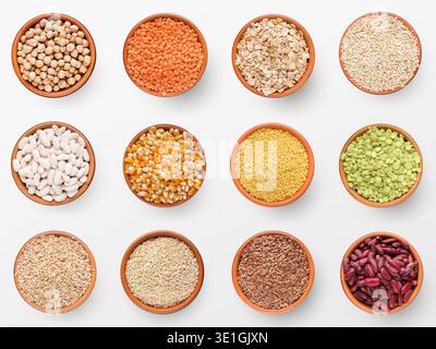 Set of various grains isolated on white background Stock Photo